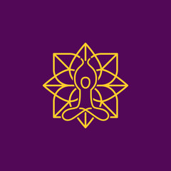 Modern Purple And Gold Yoga Mandala Meditation Logo Illustration