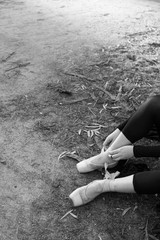 ballet dancer feet on the ground