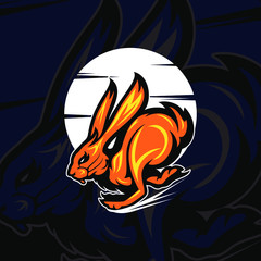 Jumping Orange Rabbit Mascot Logo
