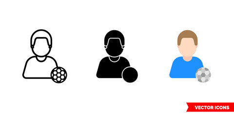 Footballer icon of 3 types color, black and white, outline. Isolated vector sign symbol.