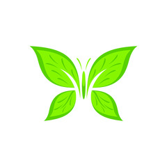 Green Leaf Butterfly Logo Vector