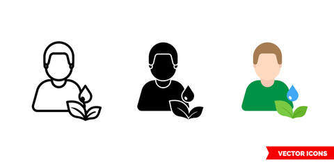 Grower icon of 3 types color, black and white, outline. Isolated vector sign symbol.