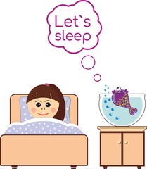 Little girl sleepeng in her bed, time to sleep
