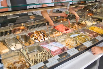 Varieties of ice cream in the gelato shop