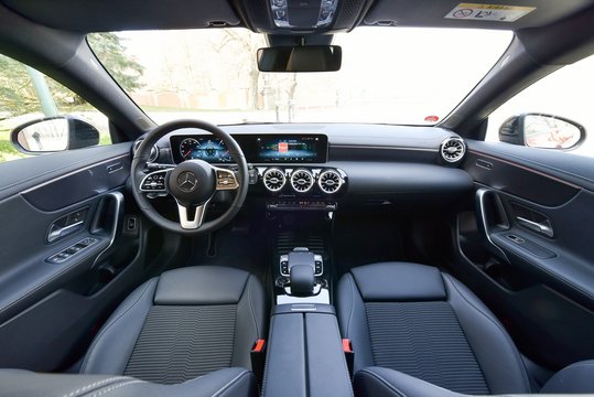 Mercedes-Benz CLA 220d. Interior - car cabin. 04-15-2020, Middle Bohemia, Czech Republic.