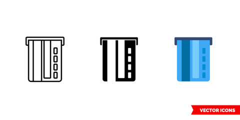 Insert credit card icon of 3 types color, black and white, outline. Isolated vector sign symbol.
