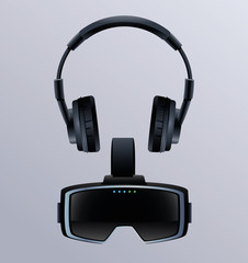 virtual reality mask and headset accessories with gray background