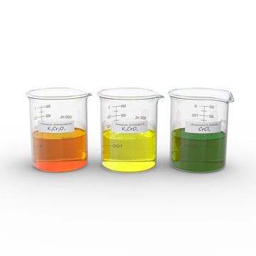3D rendering of aqueous solutions of chromium isolated on white