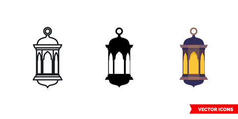 Islamic lantern icon of 3 types color, black and white, outline. Isolated vector sign symbol.