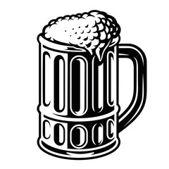 A black and white vector glass of beer illustration isolated on white background.