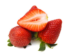 Ripe red strawberries on white background isolated