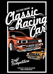 classic racing car,  illustration of classic race car