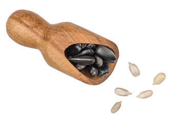 Sunflower seeds isolated on white background, top view