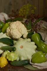 
Healthy organic vegetables on wooden background