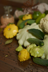 
Healthy organic vegetables on wooden background