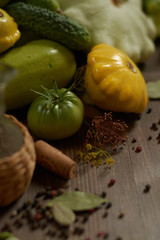 
Healthy organic vegetables on wooden background