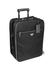 Black fabric travel suitcase isolated on white