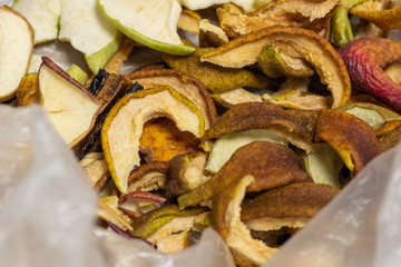 Dried fruits, cut into wedges in a bag. Dried fruits, apples, pears, plums are ideal for Christmas compote