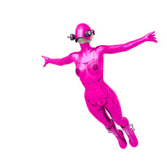 cyber soldier female is jumping to fly