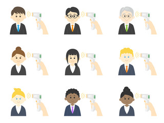 検温されるビジネスマンのイラストセット