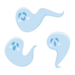 Cartoon cute halloween ghosts set. Vector illustration.