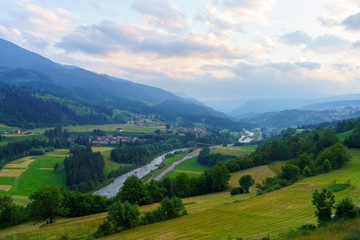 Fototapeta na wymiar Mountain landscape at Tesero, in Fiemme valley