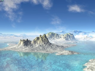 3d illustration of mountain and sea landscape