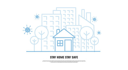 Banner line art stay home stay safe avoid coronavirus design isolated on white background