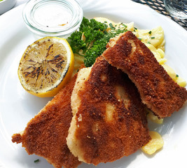 Gegrilltes Fischfilet mit Kartoffelsalat