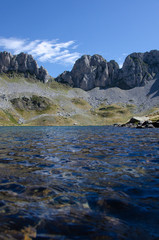 At water level, lake in the middle of mountains