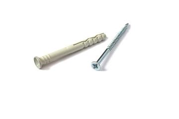 Dowel nail for attaching to dense materials as bricks, stone, concrete. Type of fixture in construction. Isolated on white background.