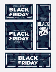 Set of funny Black Friday Sale web banner templates of different aspect ratios. Winter holiday limited time special offer marketing promotional materials
