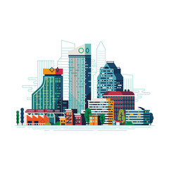 Cool vector abstract cityscape with skyscrapers. Downtown, business or commercial city district concept design element