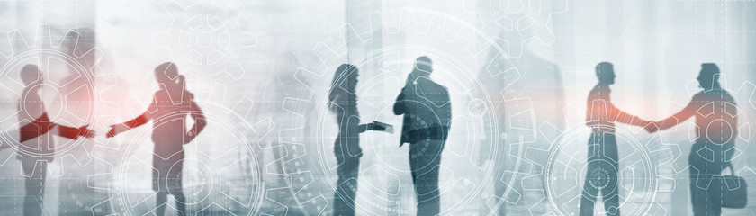 Mixed Media Gears concept. Commuter Business People Cityscape Corporate.