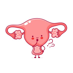 Cute woman uterus organ with question marks
