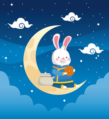 Obraz na płótnie Canvas mid autumn card with rabbit in crescent moon scene