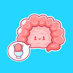 Cute happy human intestine organ and speech bubble