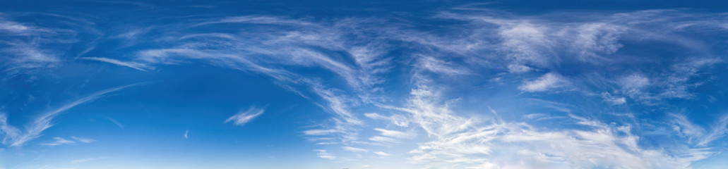 panorama of sky with clouds without ground, for easy use in 3D graphics and panorama for composites in aerial and ground spherical panoramas as a sky dome. © panophotograph
