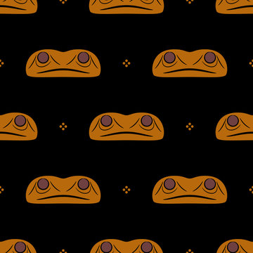 Seamless ethnic pattern with Native American motifs of Haida Indians. Stylized face of frog totem.