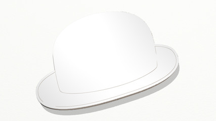 bowler hat on the wall 3D illustration of metallic sculpture over a white background with mild texture, 3D illustration
