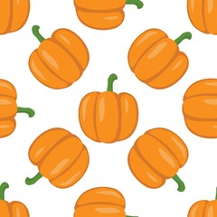 Seamless pattern with bright autumn orange pumpkins on a white background. Print for bed linen and fabrics, wrapping paper and wallpaper.
 Stock vector illustration for decoration and design.