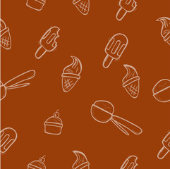 Simple Vector Seamless Wallpaper Hand Draw Sketch Doodle, Ice Cream Cone, Stick, cup and spoon
