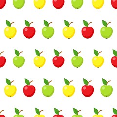 Fototapeta na wymiar Seamless pattern with bright and juicy apples on a white background. Print for bed linen and fabrics, wrapping paper and wallpaper. Stock vector illustration for decoration and design.