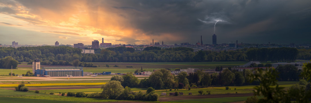Panorama view over the city of Augsburg, Germany with epic weather conditions
