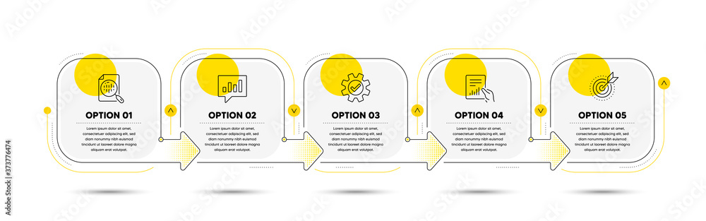 Poster infographic timeline with icons and 5 steps. options process with numbers. infographics business con