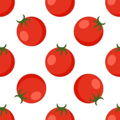 Seamless pattern with red tomatoes on a white background. Print for bed linen and fabrics, wrapping paper and wallpaper.
 Stock vector illustration for decoration and design.
