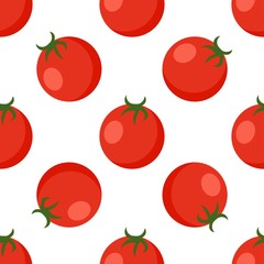 Seamless pattern with red tomatoes on a white background. Print for bed linen and fabrics, wrapping paper and wallpaper.
 Stock vector illustration for decoration and design.