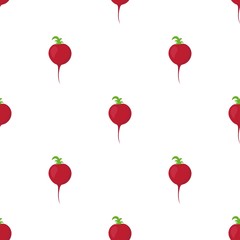 Seamless pattern with bright radishes on a white background. Print for bed linen and fabrics, wrapping paper and wallpaper.
 Stock vector illustration for decoration and design.
