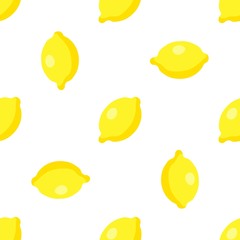 Seamless pattern with bright and juicy yellow lemon on a white background. Print for bed linen and fabrics, wrapping paper and wallpaper.
 Stock vector illustration for decoration and design.