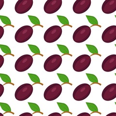 
Seamless pattern with bright and juicy plums on a white background. Print for bed linen and fabrics, wrapping paper and wallpaper.
 Stock vector illustration for decoration and design.